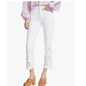 Free People White Cropped Jeans with Eyelet Detail